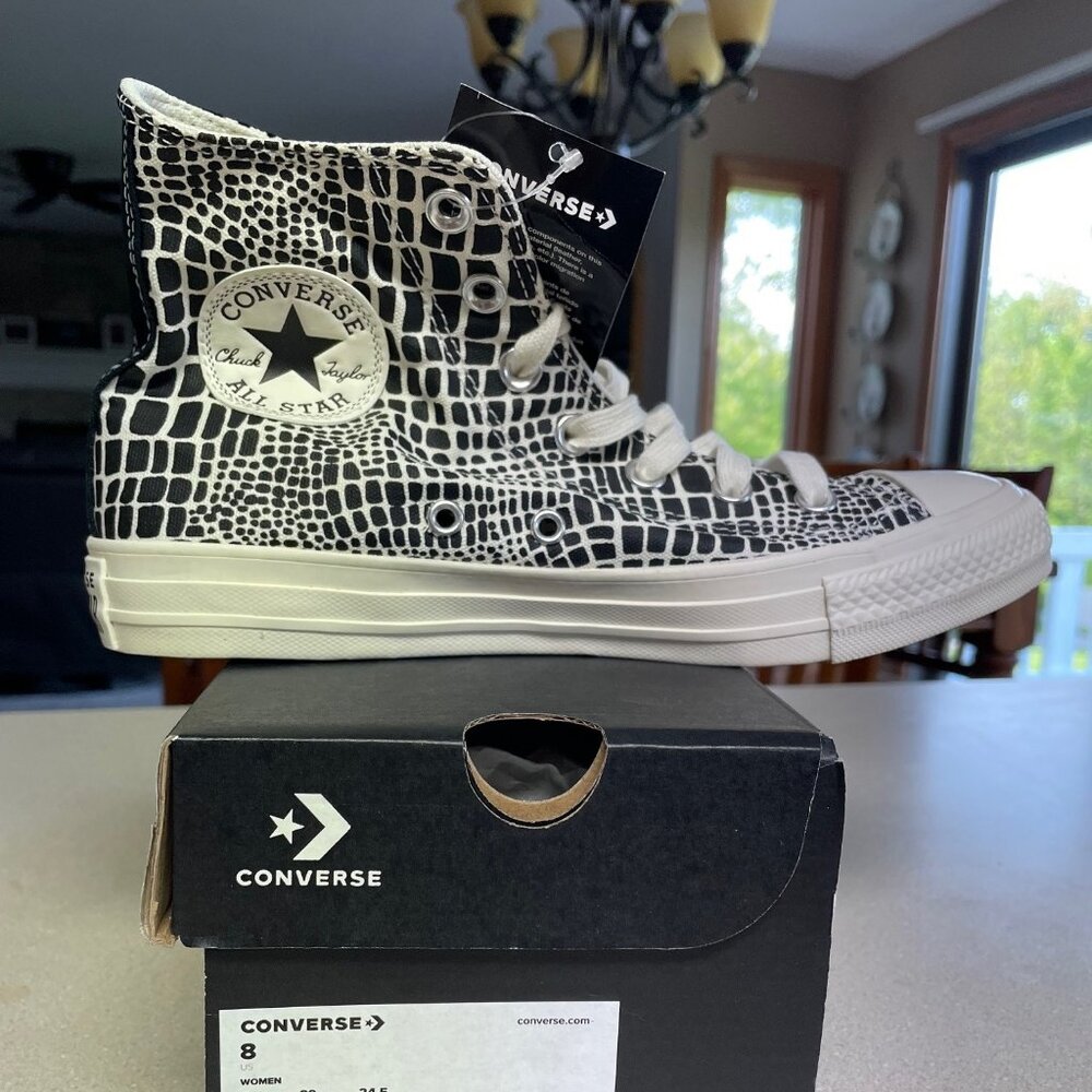 NEW Converse Chuck Taylor High Top Egret Black Canvas Shoes